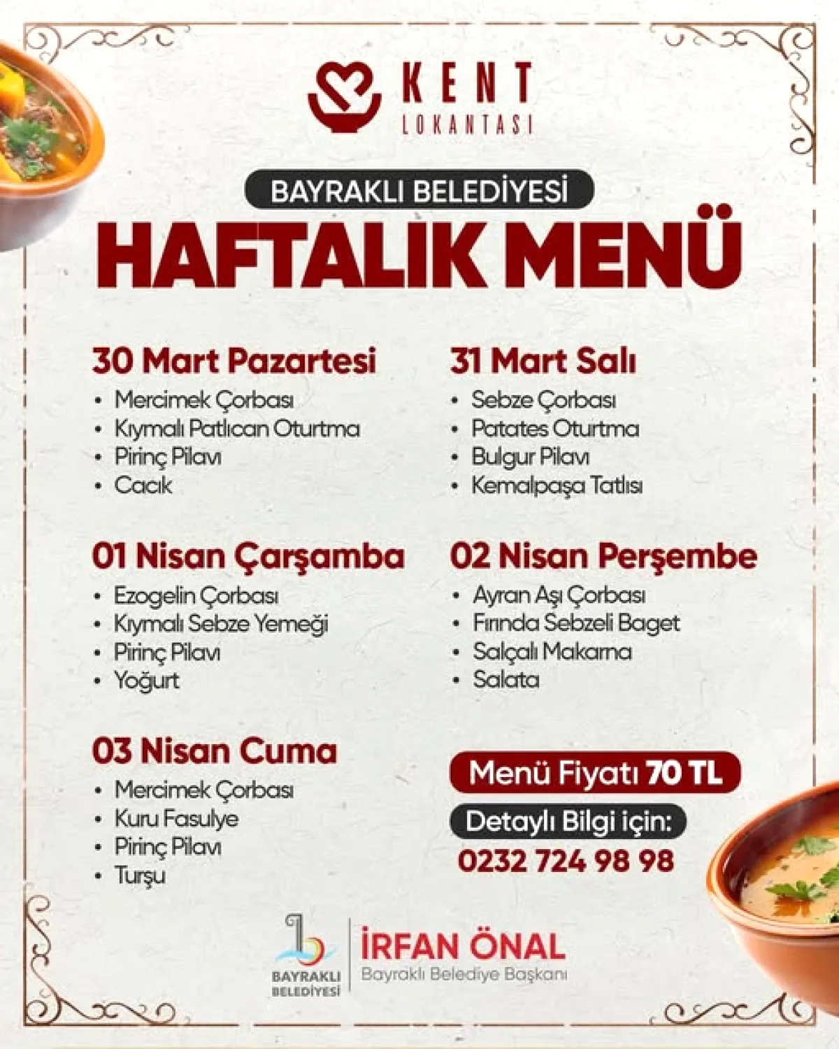 İzmir Bayraklı'da Kent Lokantaları Haftalık Menüleriyle Hizmette İzmir Bayraklı'da Kent Lokantaları Haftalık Menüleriyle Hizmette