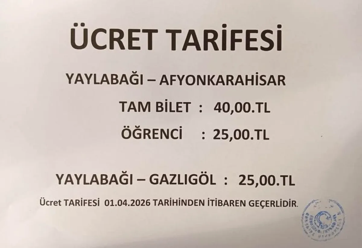 Yaylabağı'nda Yolcu Bilet Ücretleri Yarın Değişiyor Yaylabağı'nda Yolcu Bilet Ücretleri Yarın Değişiyor