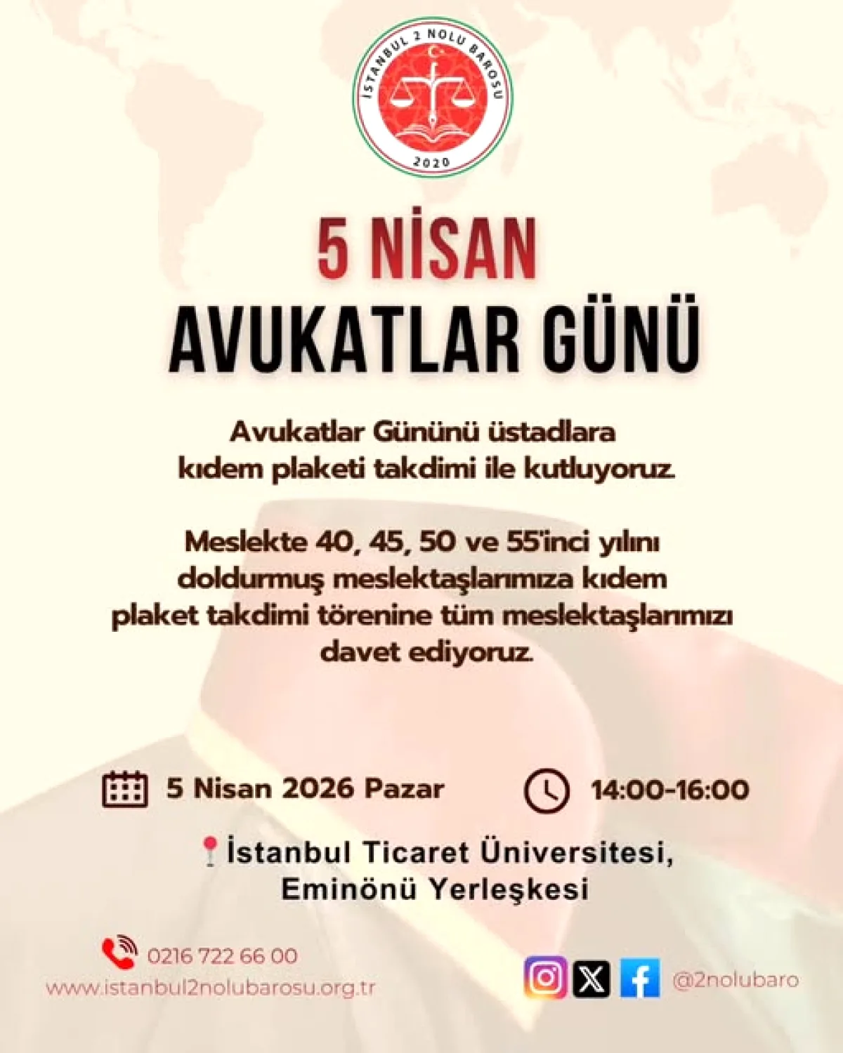 İstanbul 2 Nolu Barosu: Avukatlar Günü'nde 40 Yıllık Emek Plaketle Taçlanacak İstanbul 2 Nolu Barosu: Avukatlar Günü'nde 40 Yıllık Emek Plaketle Taçlanacak