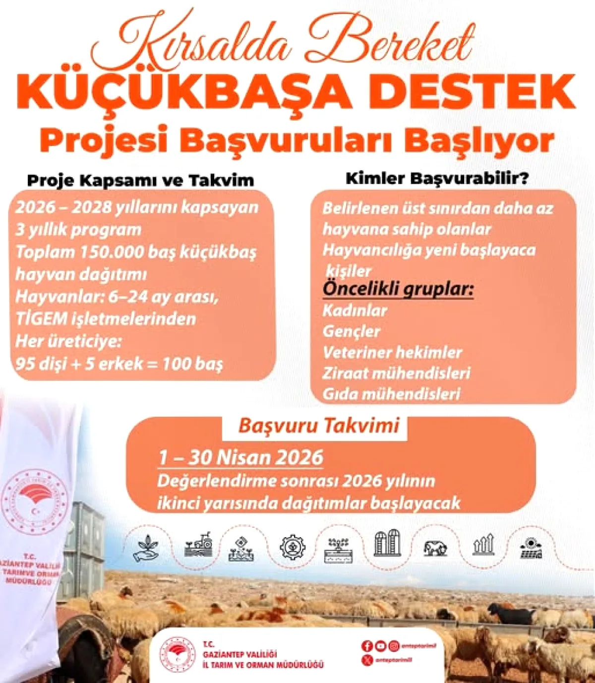 Gaziantep'te Küçükbaş Hayvancılık Desteği Başvuruları Başladı! 200 Baş Kapasite Şartı Gaziantep'te Küçükbaş Hayvancılık Desteği Başvuruları Başladı! 200 Baş Kapasite Şartı