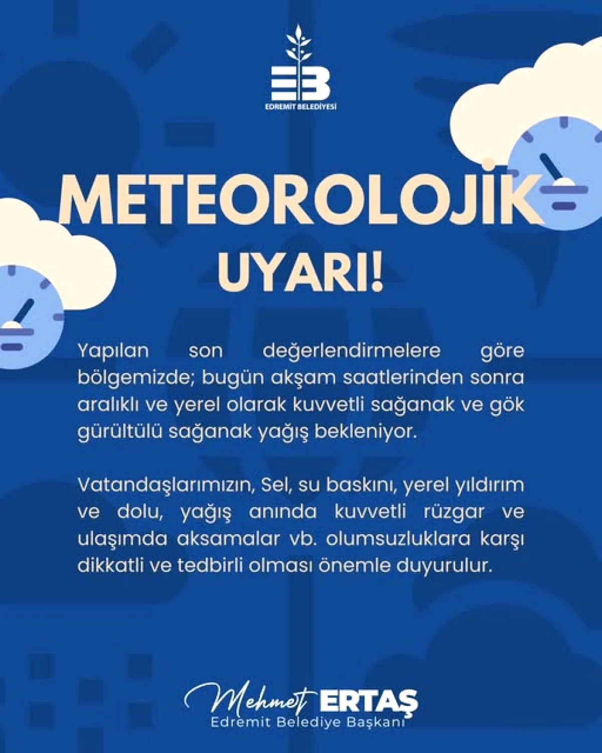 Edremit'te Meteorolojik Uyarı! Belediye Ekipleri 7/24 Görev Başında Edremit'te Meteorolojik Uyarı! Belediye Ekipleri 7/24 Görev Başında
