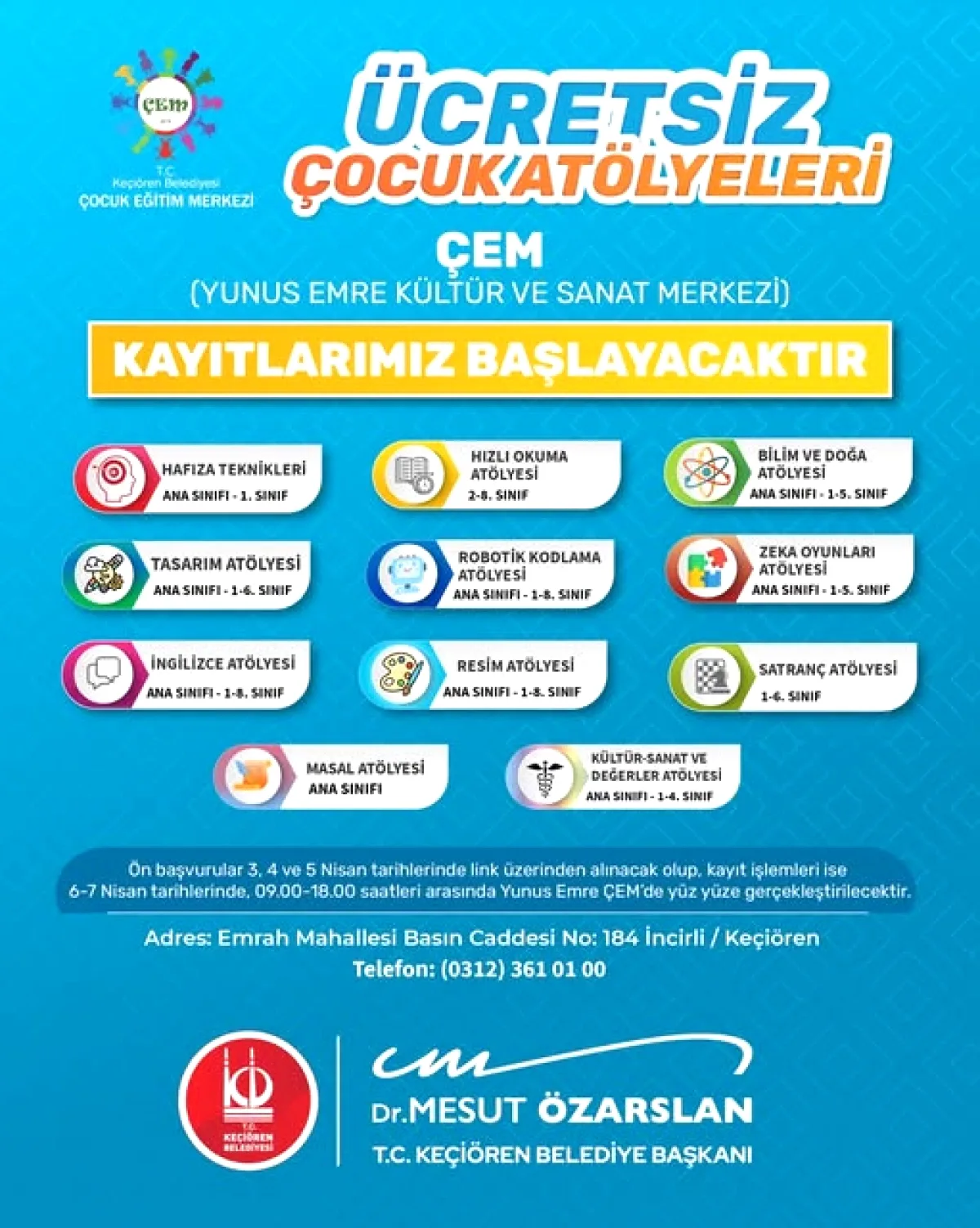Keçiören'de Ücretsiz Çocuk Atölyeleri Başlıyor! Başvurular Bugün Başladı Keçiören'de Ücretsiz Çocuk Atölyeleri Başlıyor! Başvurular Bugün Başladı
