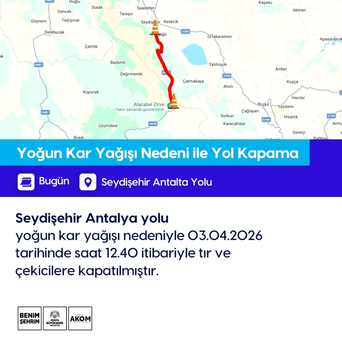 Seydişehir-Antalya Yolu Kar Nedeniyle Tırlara Kapatıldı Seydişehir-Antalya Yolu Kar Nedeniyle Tırlara Kapatıldı