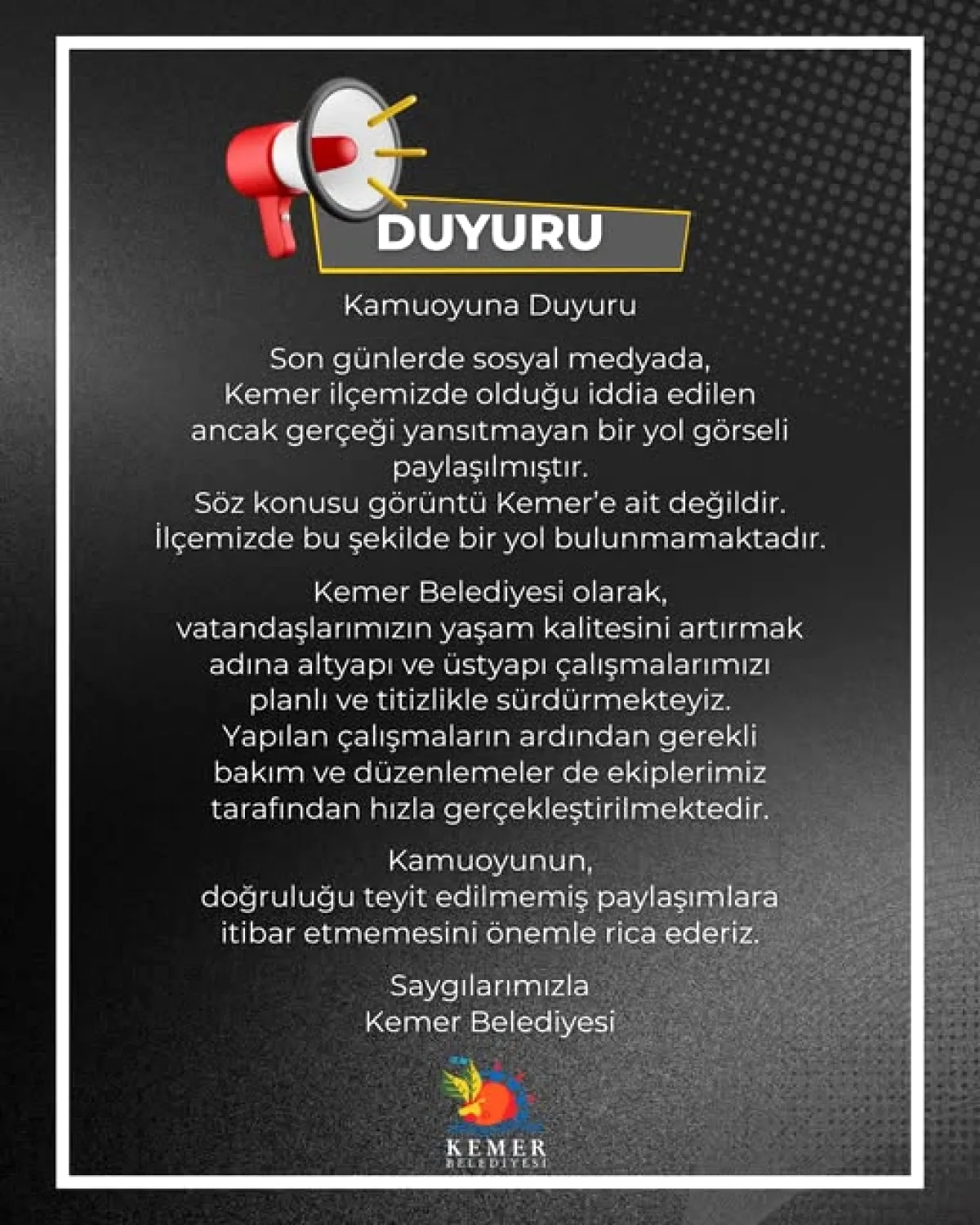 Kemer'den Yanlış Yol Görseli Açıklaması: Görüntü İlçeye Ait Değil Kemer'den Yanlış Yol Görseli Açıklaması: Görüntü İlçeye Ait Değil