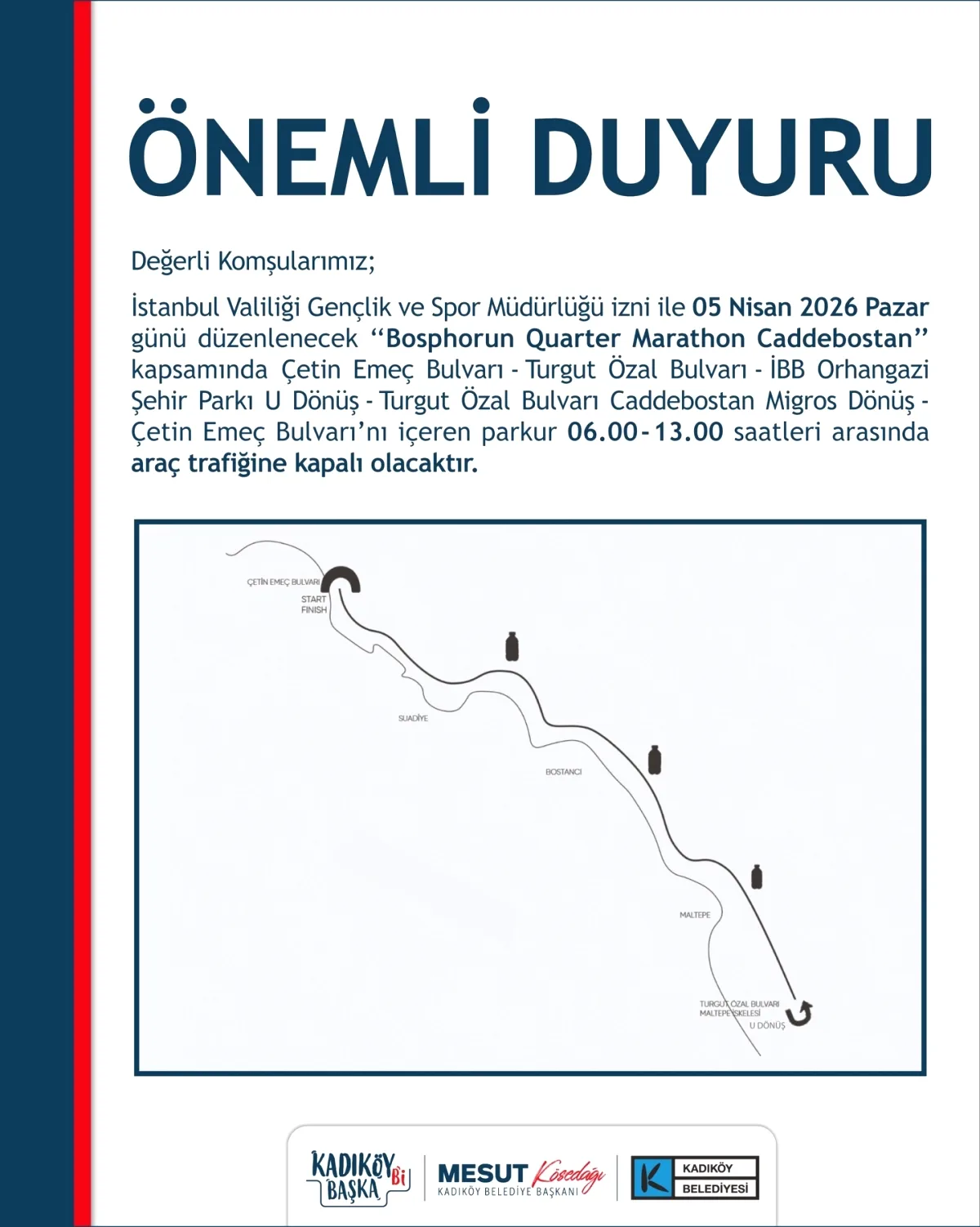 Kadıköy'de Maraton Nedeniyle Trafik Kapanışı: 5 Nisan'da Yollar Kapalı Kadıköy'de Maraton Nedeniyle Trafik Kapanışı: 5 Nisan'da Yollar Kapalı
