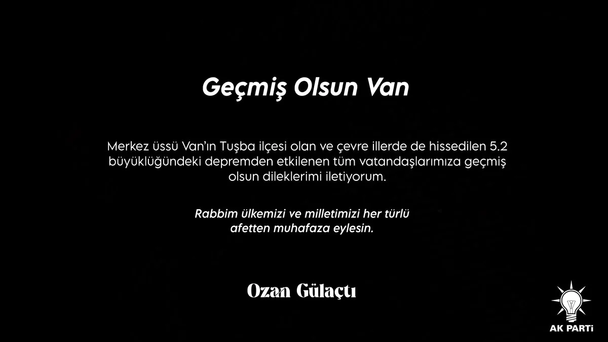 Gülaçtı'dan Van Depremi Mesajı: Geçmiş Olsun Dileği Gülaçtı'dan Van Depremi Mesajı: Geçmiş Olsun Dileği