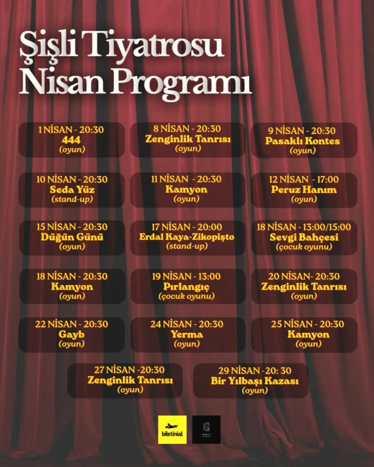 Şişli Tiyatrosu Nisan'da Sahne Alıyor: Biletler Satışta! Şişli Tiyatrosu Nisan'da Sahne Alıyor: Biletler Satışta!
