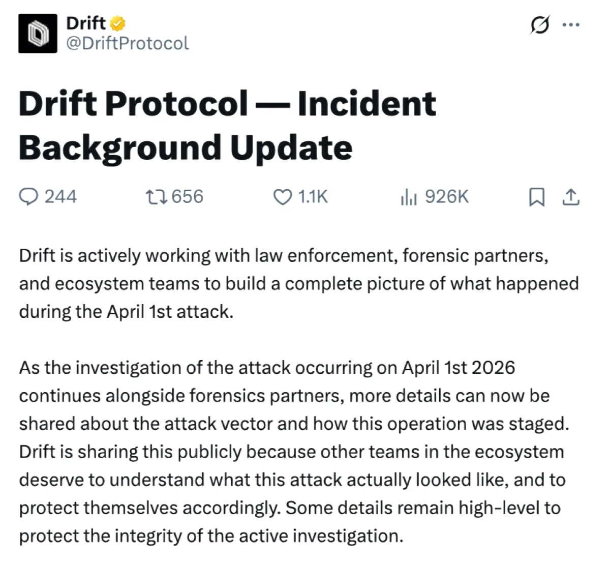 Drift Protocol 280 Milyon Dolarlık Hack Saldırısına Uğradı Drift Protocol 280 Milyon Dolarlık Hack Saldırısına Uğradı
