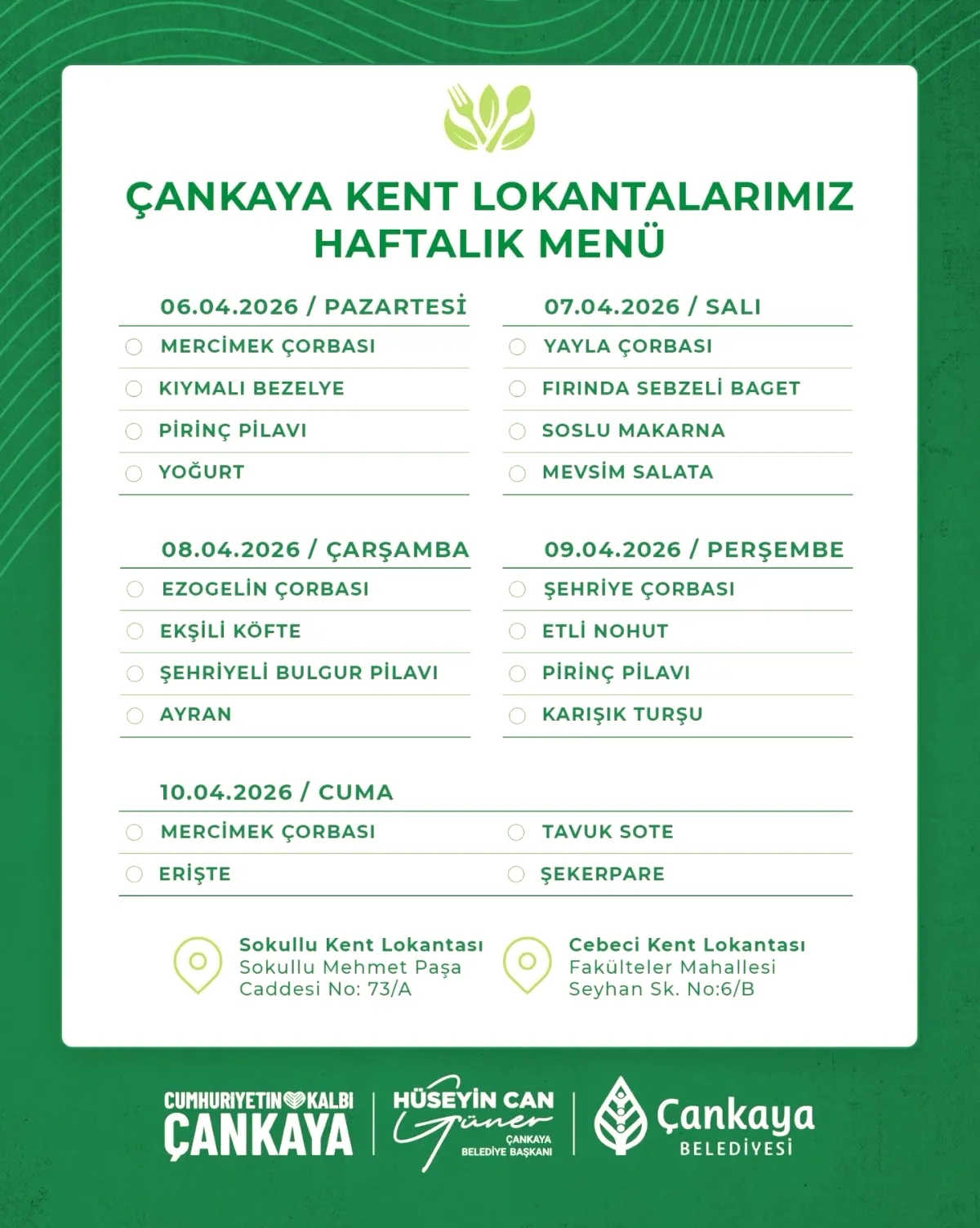 Çankaya Kent Lokantası Haftalık Menüsü Belli Oldu! Detaylar... Çankaya Kent Lokantası Haftalık Menüsü Belli Oldu! Detaylar...