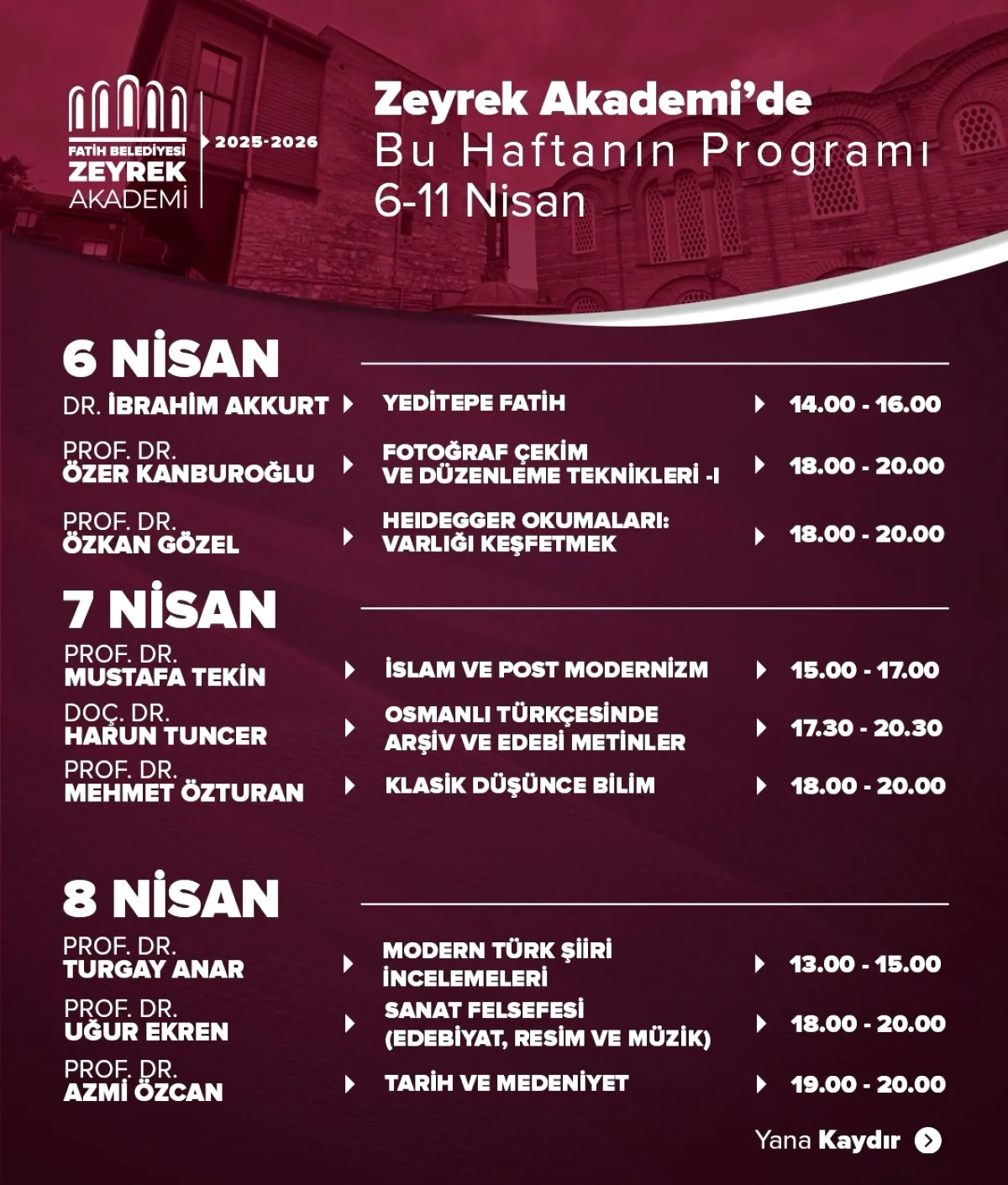 Fatih'te Zeyrek Akademi'de Bu Hafta Hangi Seminerler Var? Fatih'te Zeyrek Akademi'de Bu Hafta Hangi Seminerler Var?