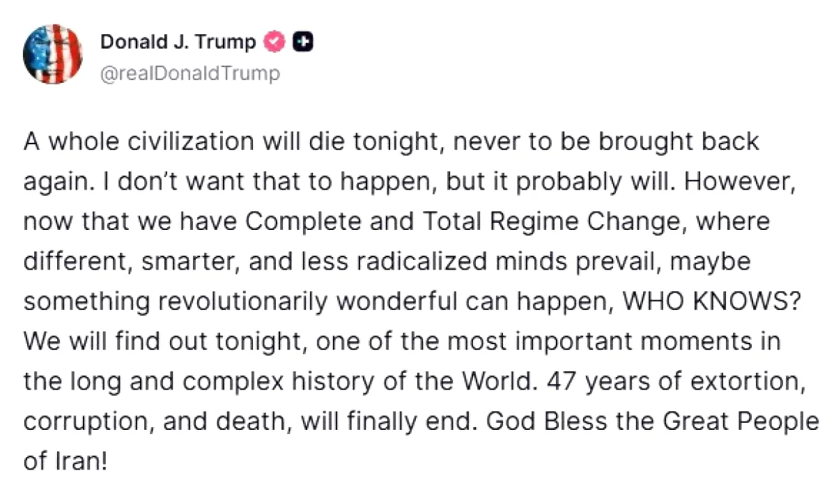 Trump: "Bir Medeniyet Bu Gece Ölecek" Trump: "Bir Medeniyet Bu Gece Ölecek"