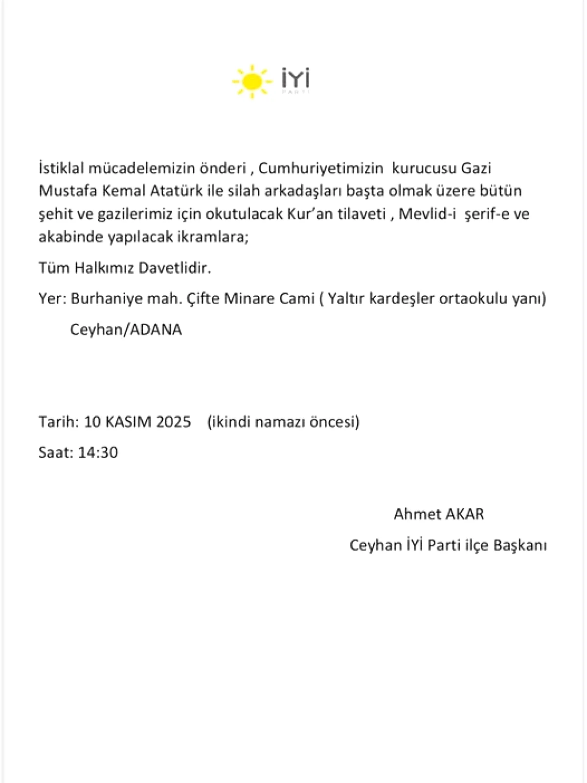 İYİ Parti Ceyhan'da Yeni Dönem: Mazbat Teslimi Tamamlandı İYİ Parti Ceyhan'da Yeni Dönem: Mazbat Teslimi Tamamlandı