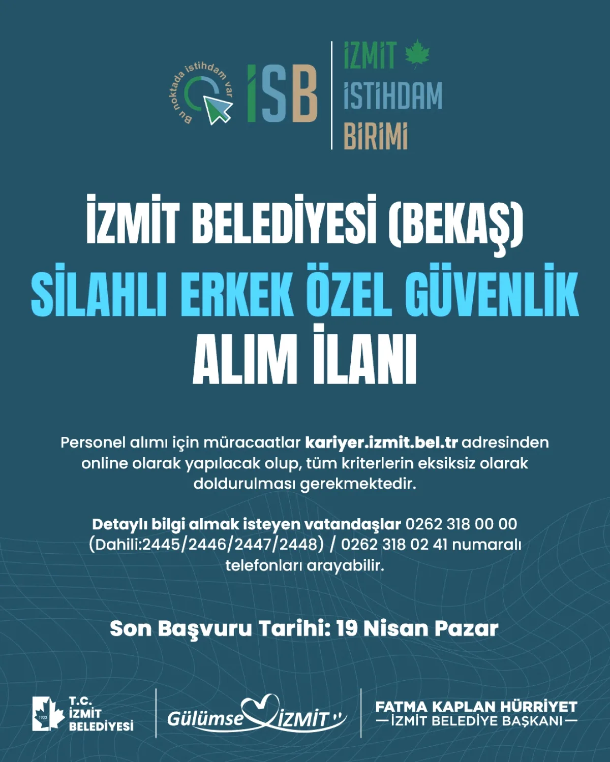 İzmit'te Silahlı Güvenlik Personeli Alımı: Son Başvuru 19 Nisan! İzmit'te Silahlı Güvenlik Personeli Alımı: Son Başvuru 19 Nisan!