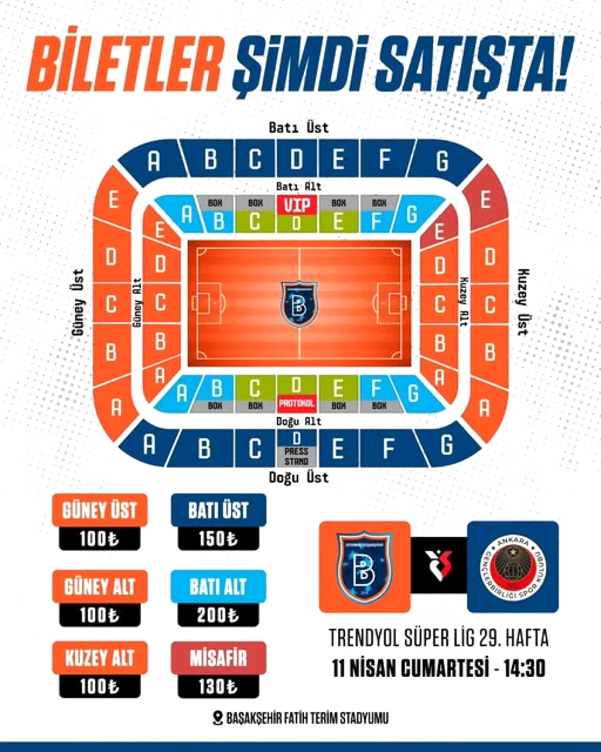 Başakşehir - Gençlerbirliği biletleri satışta! 11 Nisan'da sahada Başakşehir - Gençlerbirliği biletleri satışta! 11 Nisan'da sahada