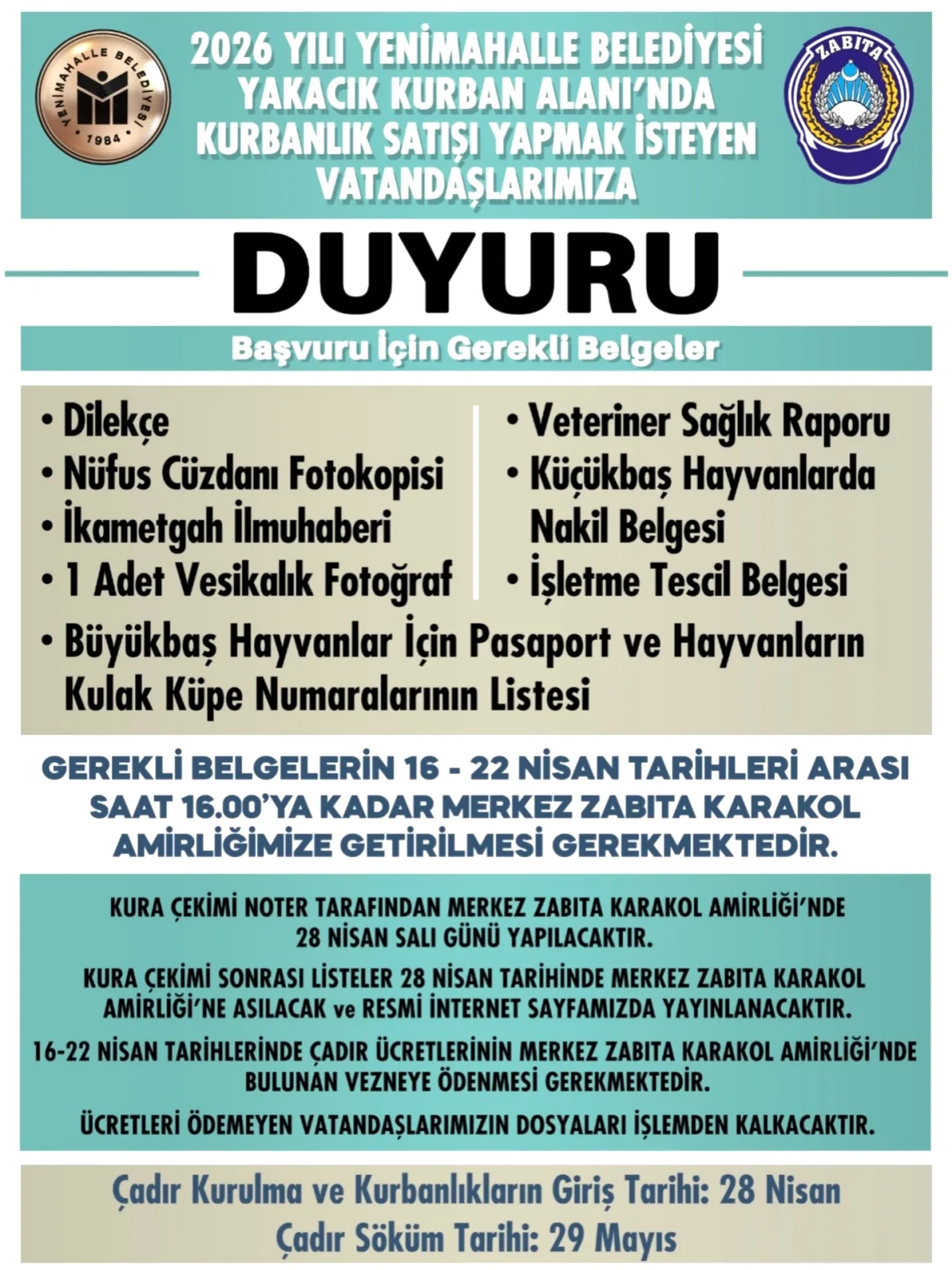 Yenimahalle'de Kurbanlık Satışı Başvuruları Başlıyor! Son Tarih 22 Nisan Yenimahalle'de Kurbanlık Satışı Başvuruları Başlıyor! Son Tarih 22 Nisan