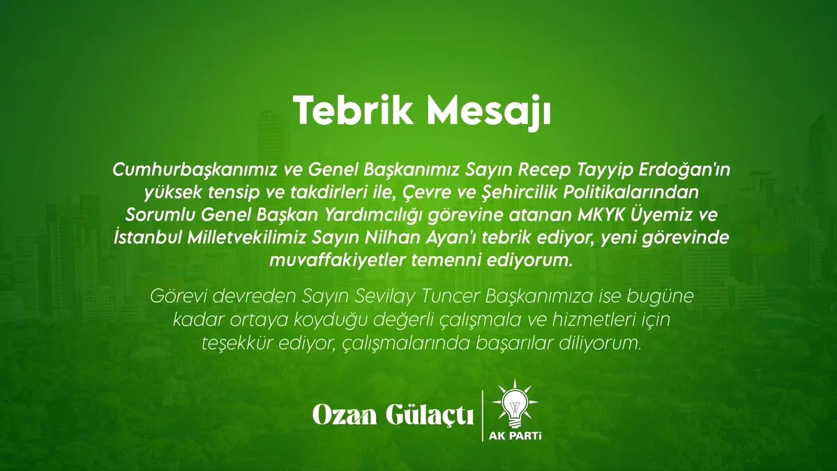 Ozan Gülaçtı'dan Nilhan Ayan'a Tebrik ve Başarı Dileği Ozan Gülaçtı'dan Nilhan Ayan'a Tebrik ve Başarı Dileği