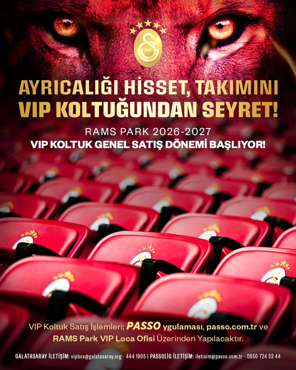 Galatasaray VIP Koltuk Satışları Bugün Başlıyor! 17:00'de Passo'da Galatasaray VIP Koltuk Satışları Bugün Başlıyor! 17:00'de Passo'da
