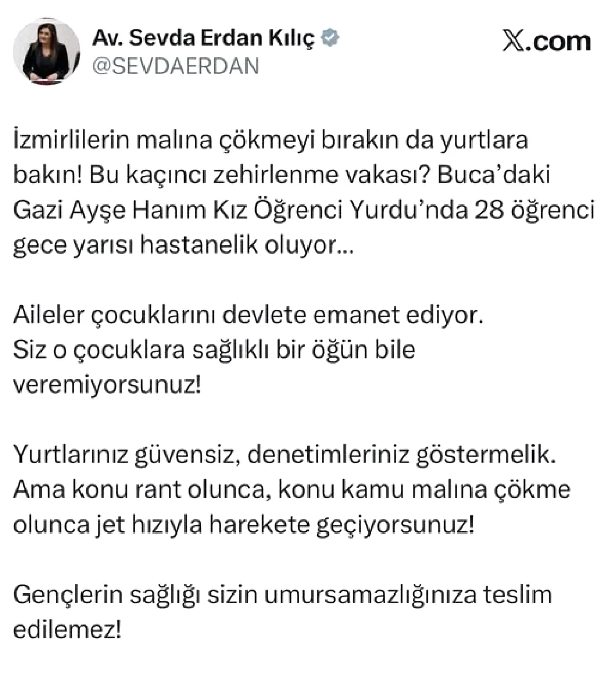 Buca'da 28 Öğrenci Zehirlendi: CHP'li Kılıç'tan Sert Tepki Buca'da 28 Öğrenci Zehirlendi: CHP'li Kılıç'tan Sert Tepki