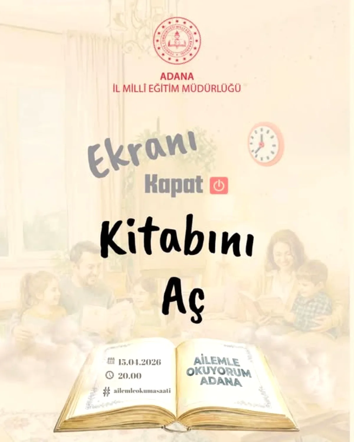 Adana'da Akşam 8'de Tüm Ekranlar Sönüyor: Yarım Saat Kitap Adana'da Akşam 8'de Tüm Ekranlar Sönüyor: Yarım Saat Kitap