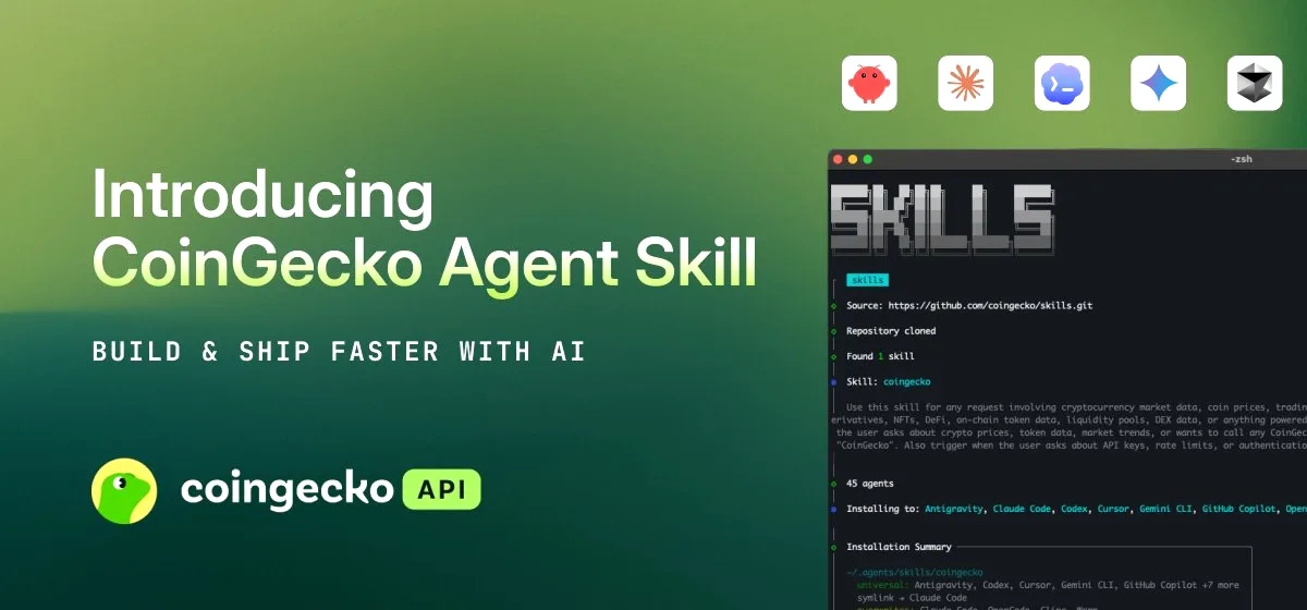 CoinGecko Agent Skill ile Dakikalar İçinde Kripto Uygulamaları Geliştirin CoinGecko Agent Skill ile Dakikalar İçinde Kripto Uygulamaları Geliştirin