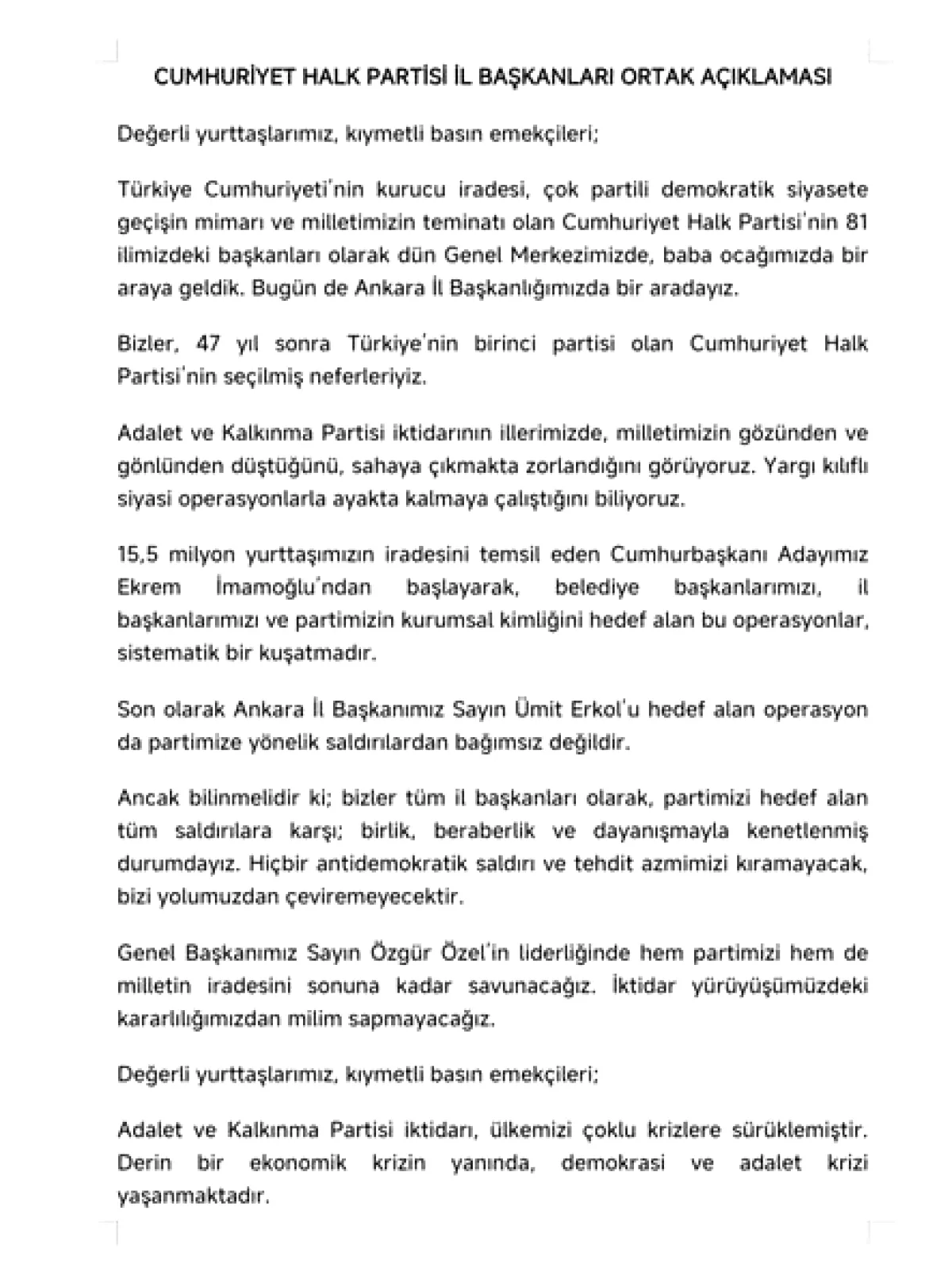 CHP 81 İl Başkanından Ortak Açıklama: "Yapay Gündemlere Prim Vermeyeceğiz" CHP 81 İl Başkanından Ortak Açıklama: "Yapay Gündemlere Prim Vermeyeceğiz"