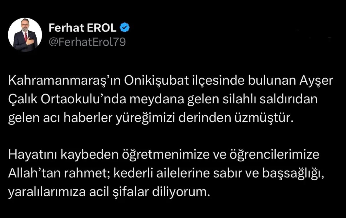 Kestel Belediye Başkanı'ndan Kahramanmaraş Okul Saldırısına Taziye Kestel Belediye Başkanı'ndan Kahramanmaraş Okul Saldırısına Taziye