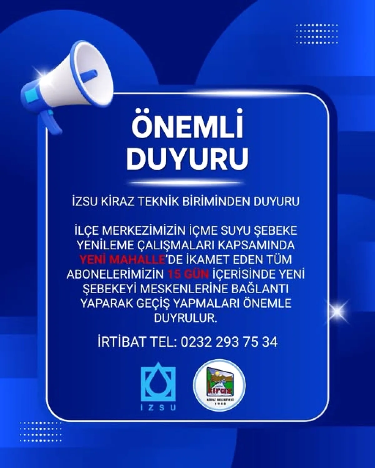 Kiraz Yeni Mahalle'de İçme Suyu Şebekesi Yenilendi Kiraz Yeni Mahalle'de İçme Suyu Şebekesi Yenilendi