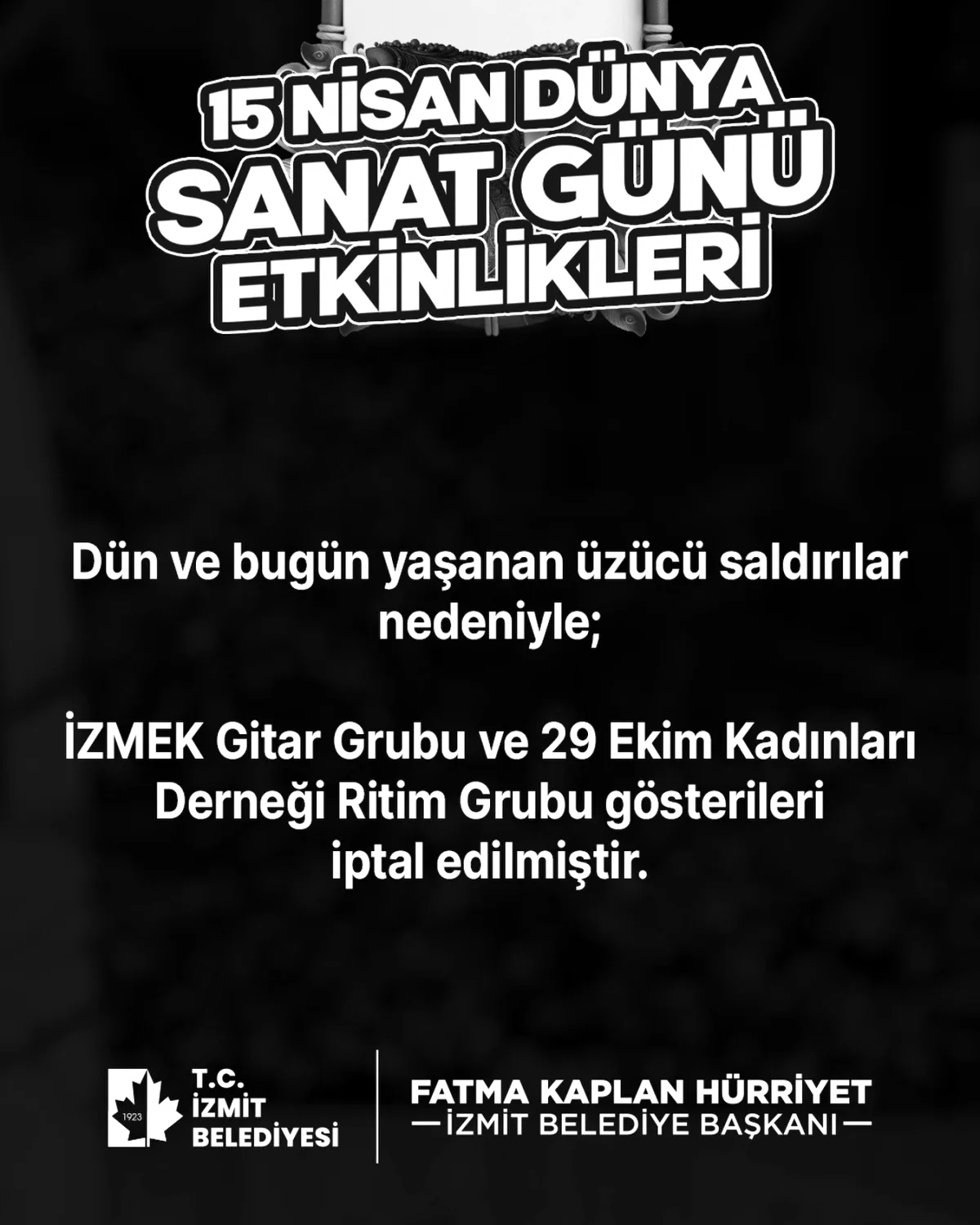 İzmit'te Dünya Sanat Günü Gösterileri Güvenlik Nedeniyle İptal Edildi İzmit'te Dünya Sanat Günü Gösterileri Güvenlik Nedeniyle İptal Edildi