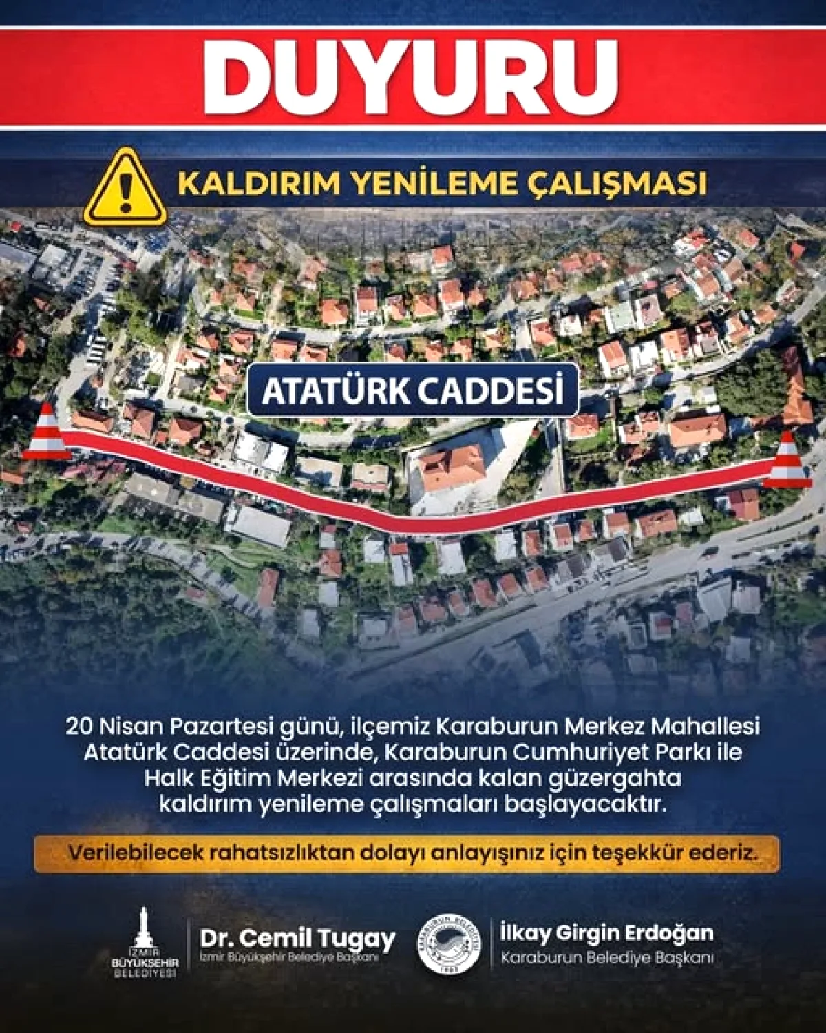 Karaburun'da Kaldırım Yenileme: 20 Nisan'da Başlıyor, Ulaşım Etkilenecek Karaburun'da Kaldırım Yenileme: 20 Nisan'da Başlıyor, Ulaşım Etkilenecek