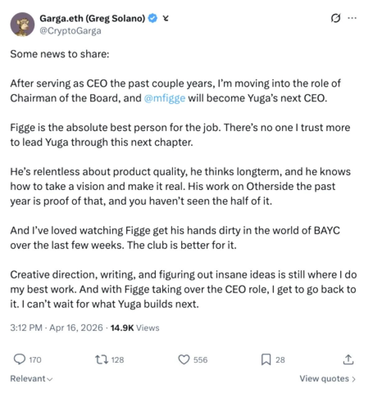 Yuga Labs'ta CEO Değişikliği: Cryptogarga Yönetim Kurulu Başkanı, Figge CEO Yuga Labs'ta CEO Değişikliği: Cryptogarga Yönetim Kurulu Başkanı, Figge CEO