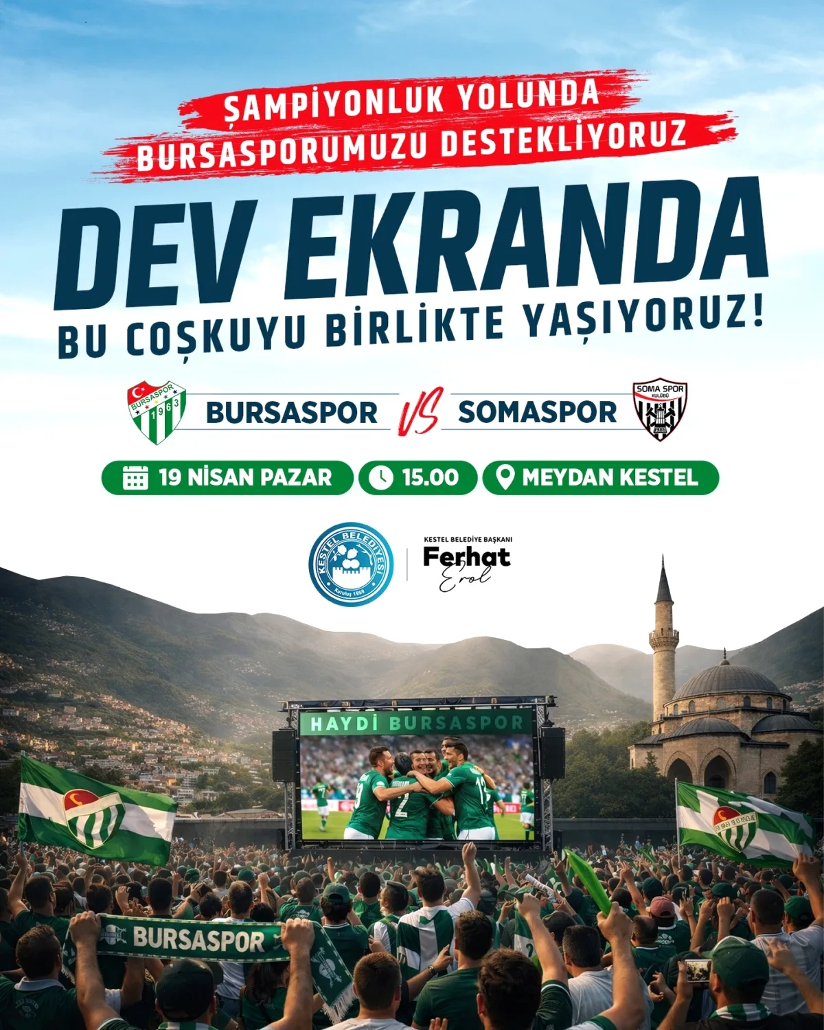 Kestel'de Bursaspor Maçı Dev Ekranda Toplu İzleme Heyecanı Kestel'de Bursaspor Maçı Dev Ekranda Toplu İzleme Heyecanı