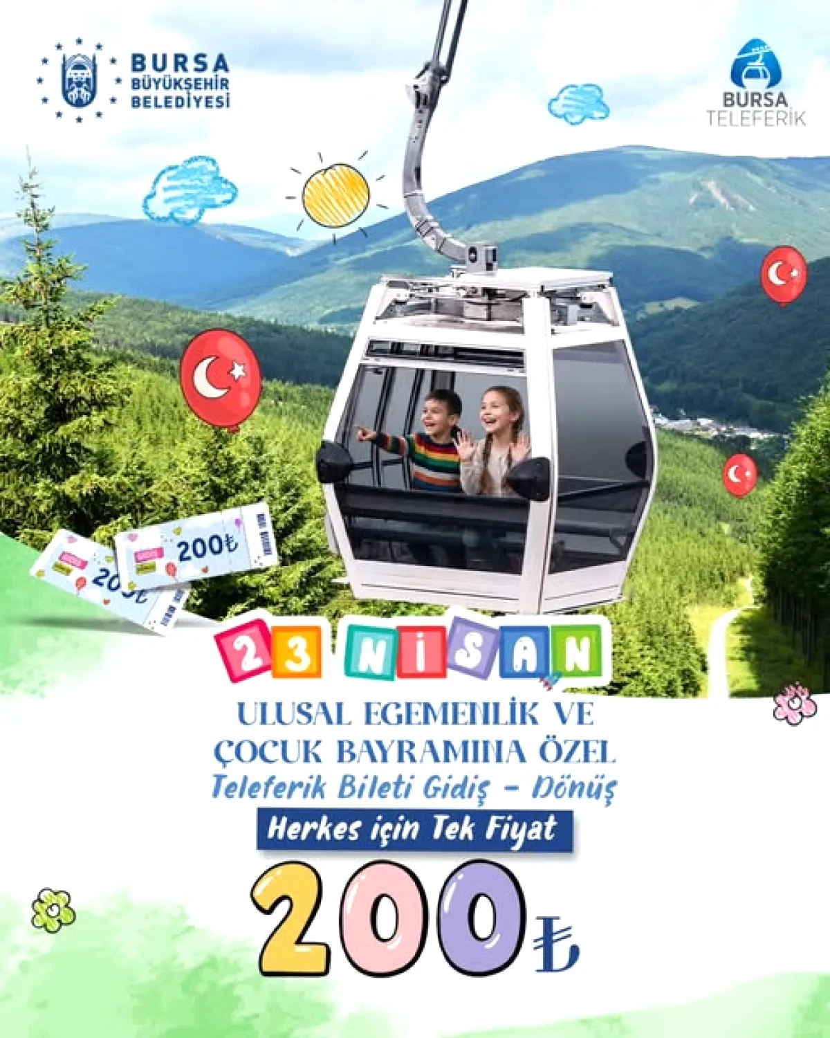 Bursa Teleferik'te 23 Nisan İndirimi: Gidiş-Dönüş Bileti 200 TL Bursa Teleferik'te 23 Nisan İndirimi: Gidiş-Dönüş Bileti 200 TL