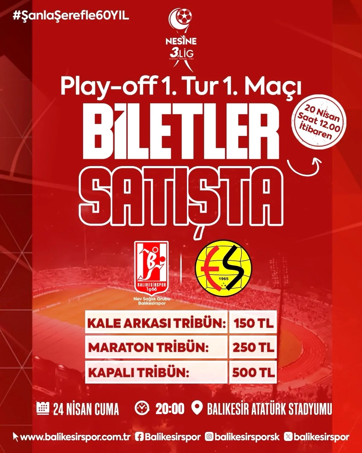 Balıkesirspor - Eskişehirspor Play Off Biletleri 20 Nisan'da Satışta Balıkesirspor - Eskişehirspor Play Off Biletleri 20 Nisan'da Satışta
