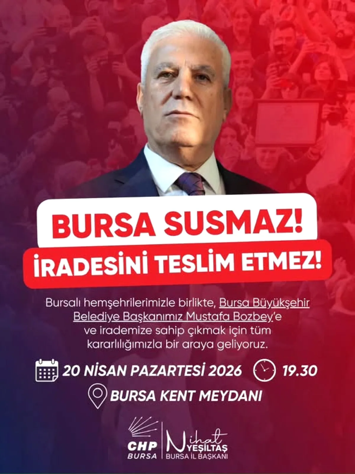 CHP Bursa'dan Halka Çağrı: Kent Meydanı'nda Buluşalım CHP Bursa'dan Halka Çağrı: Kent Meydanı'nda Buluşalım