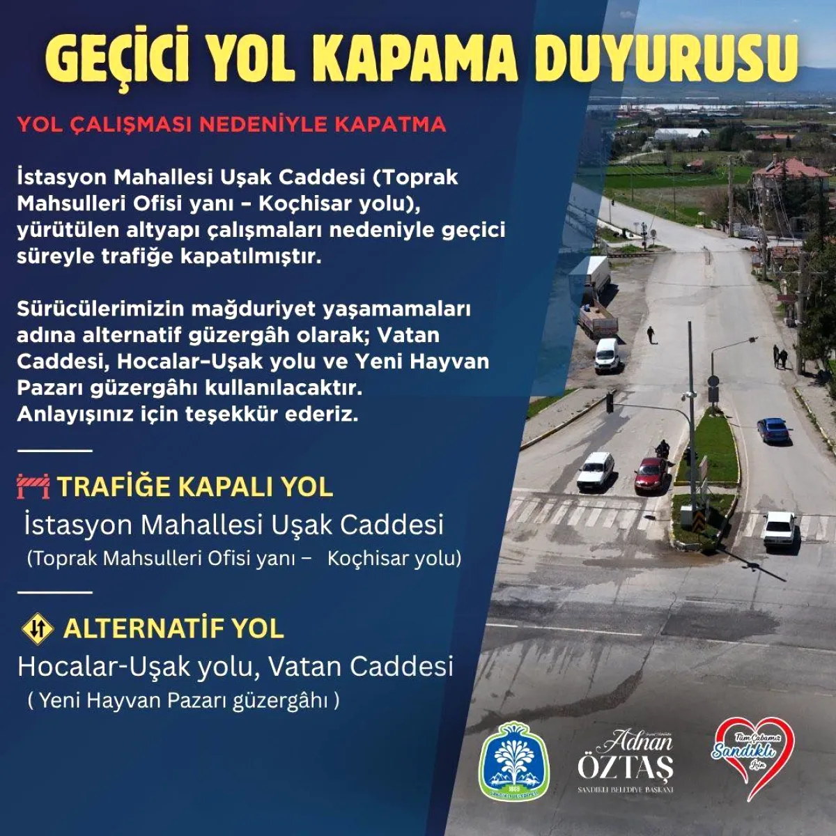 Sandıklı'da Yol Kapanışı: Alternatif Güzergah Açıklandı Sandıklı'da Yol Kapanışı: Alternatif Güzergah Açıklandı