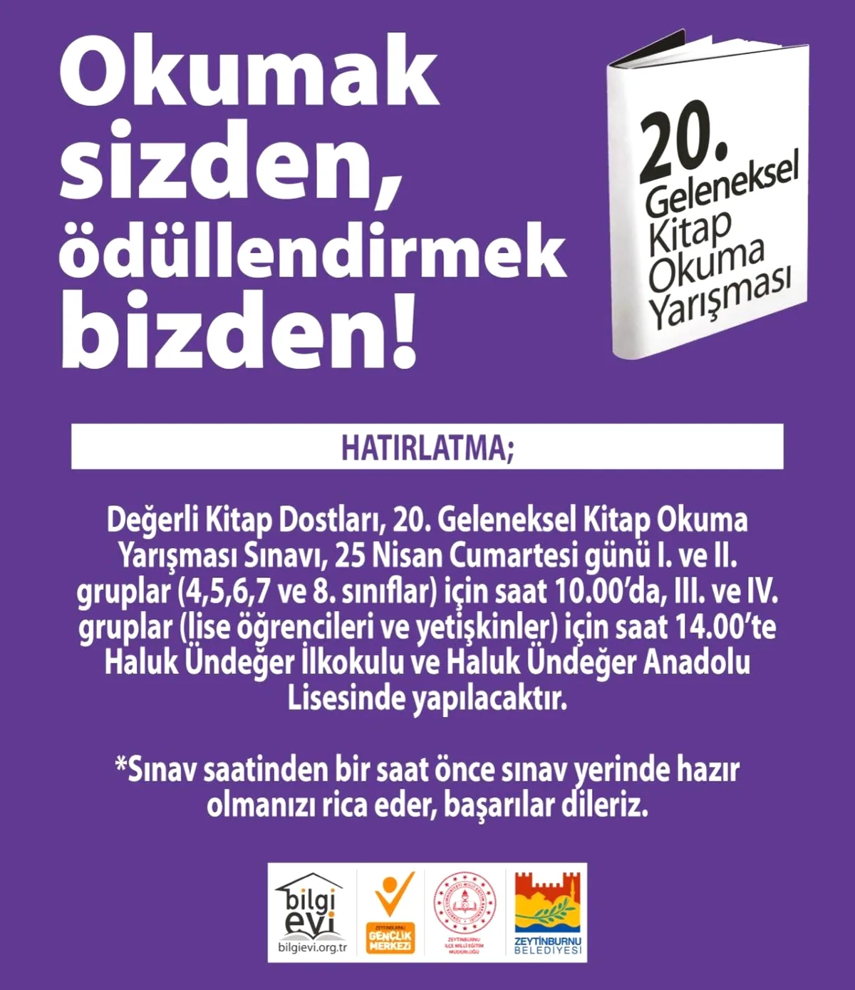 Zeytinburnu'nda Kitap Dostları Sınavı 25 Nisan'da Zeytinburnu'nda Kitap Dostları Sınavı 25 Nisan'da