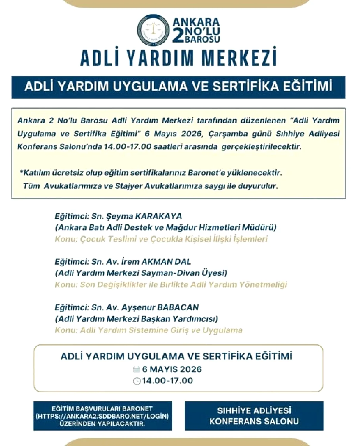 Ankara'da Avukatlar İçin Ücretsiz Adli Yardım Eğitimi: 6 Mayıs'ta Ankara'da Avukatlar İçin Ücretsiz Adli Yardım Eğitimi: 6 Mayıs'ta