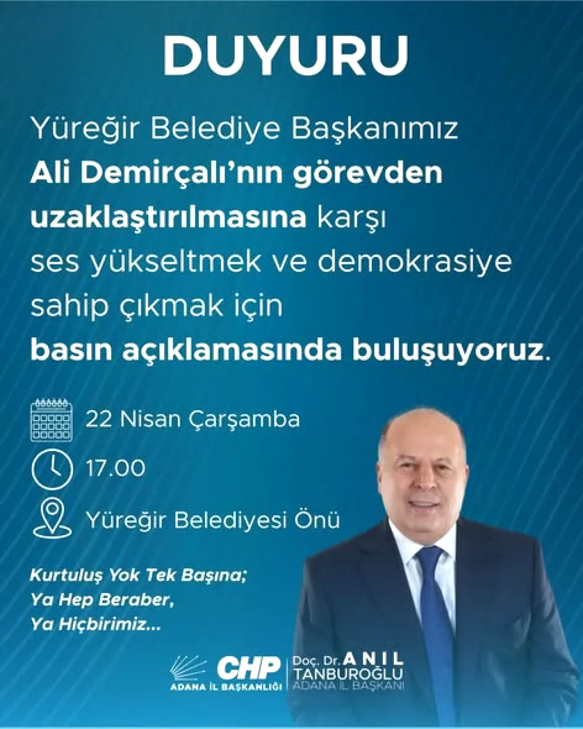 CHP'den Yüreğir Tepkisi: 'Halkın İradesine Darbe' CHP'den Yüreğir Tepkisi: 'Halkın İradesine Darbe'