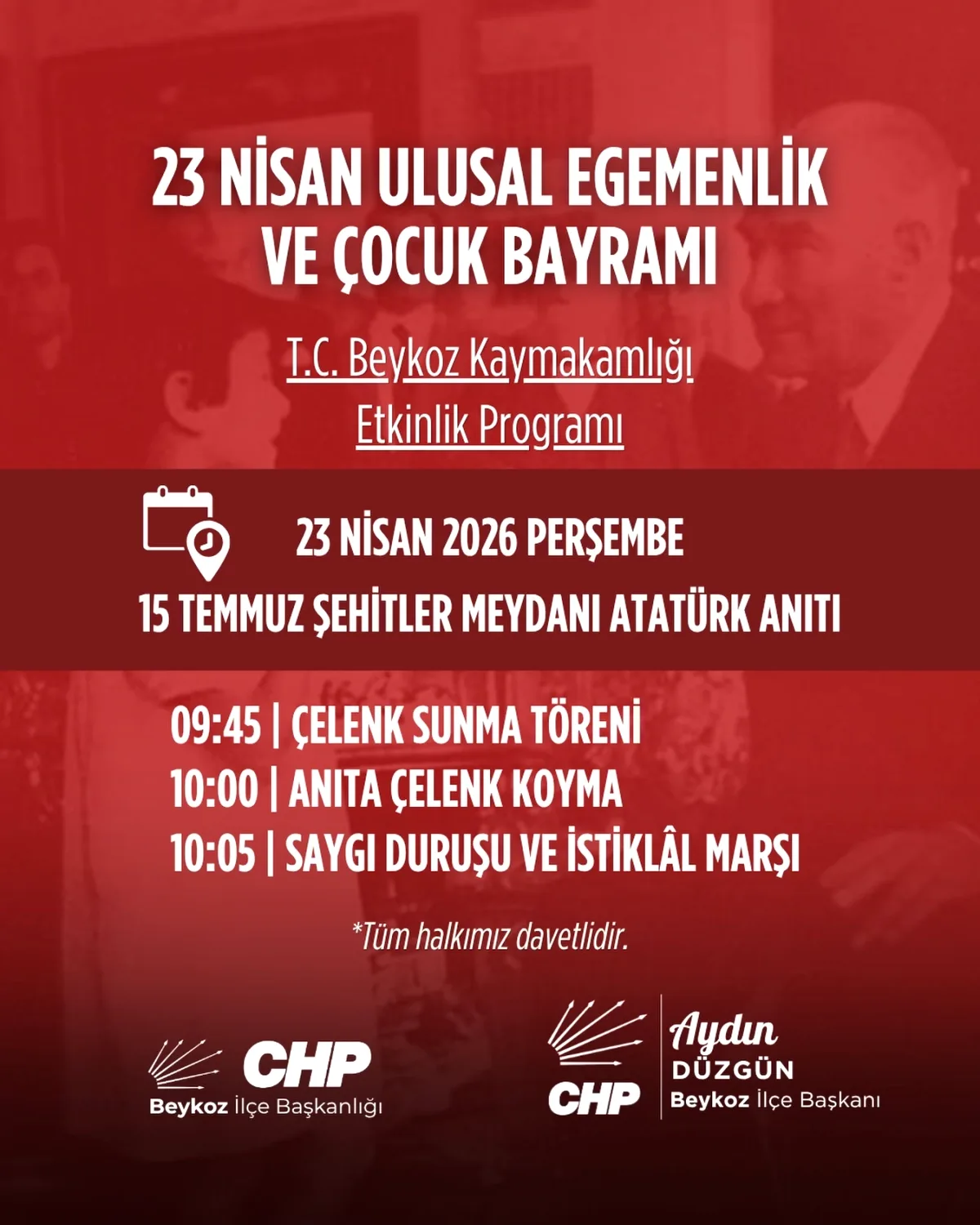 Beykoz'da 23 Nisan Çelenk Törenine Davet Beykoz'da 23 Nisan Çelenk Törenine Davet