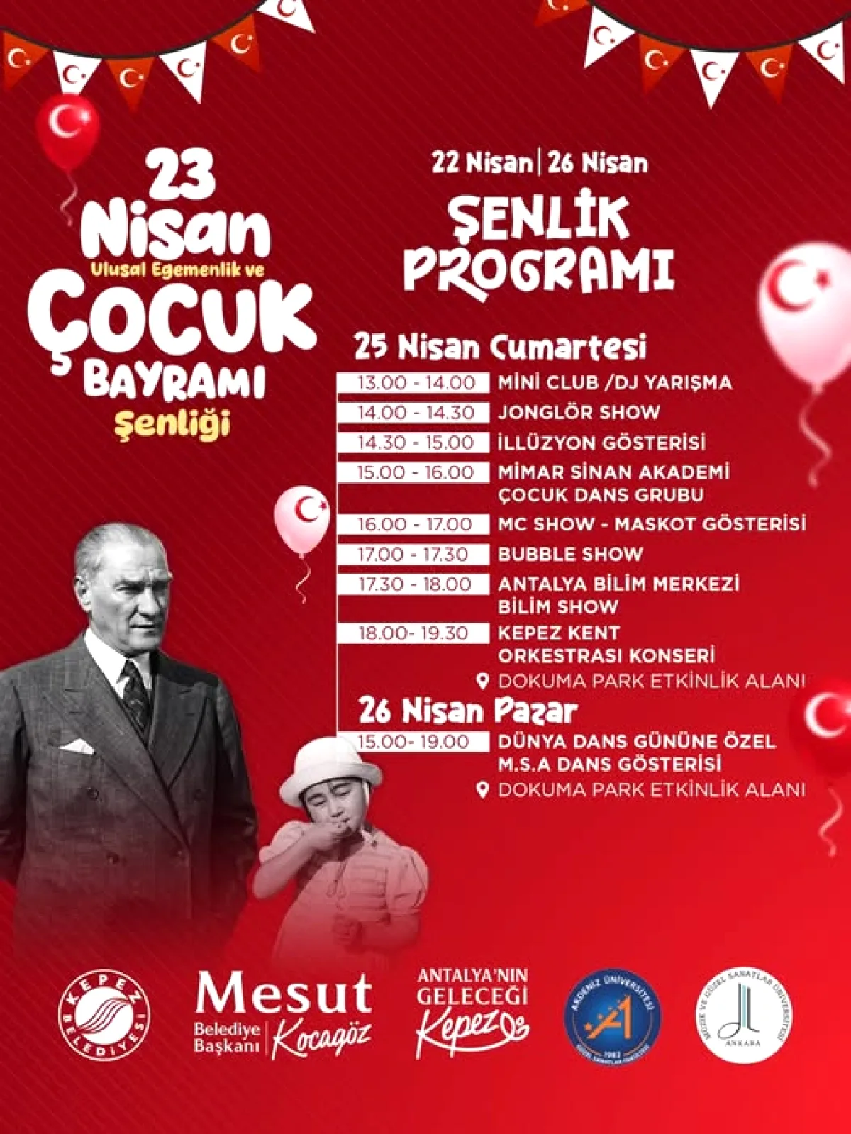 Kepez'de 23 Nisan Şenliği: Çocuklar İçin Dopdolu Hafta Sonu Programı Kepez'de 23 Nisan Şenliği: Çocuklar İçin Dopdolu Hafta Sonu Programı