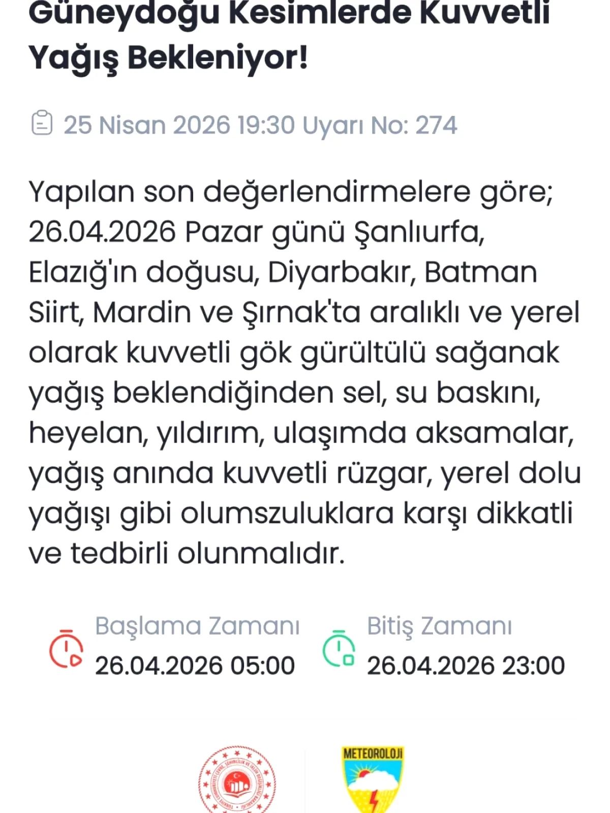 Meteoroloji Uyardı: Güneydoğu Anadolu'da Kuvvetli Yağış Riski Meteoroloji Uyardı: Güneydoğu Anadolu'da Kuvvetli Yağış Riski
