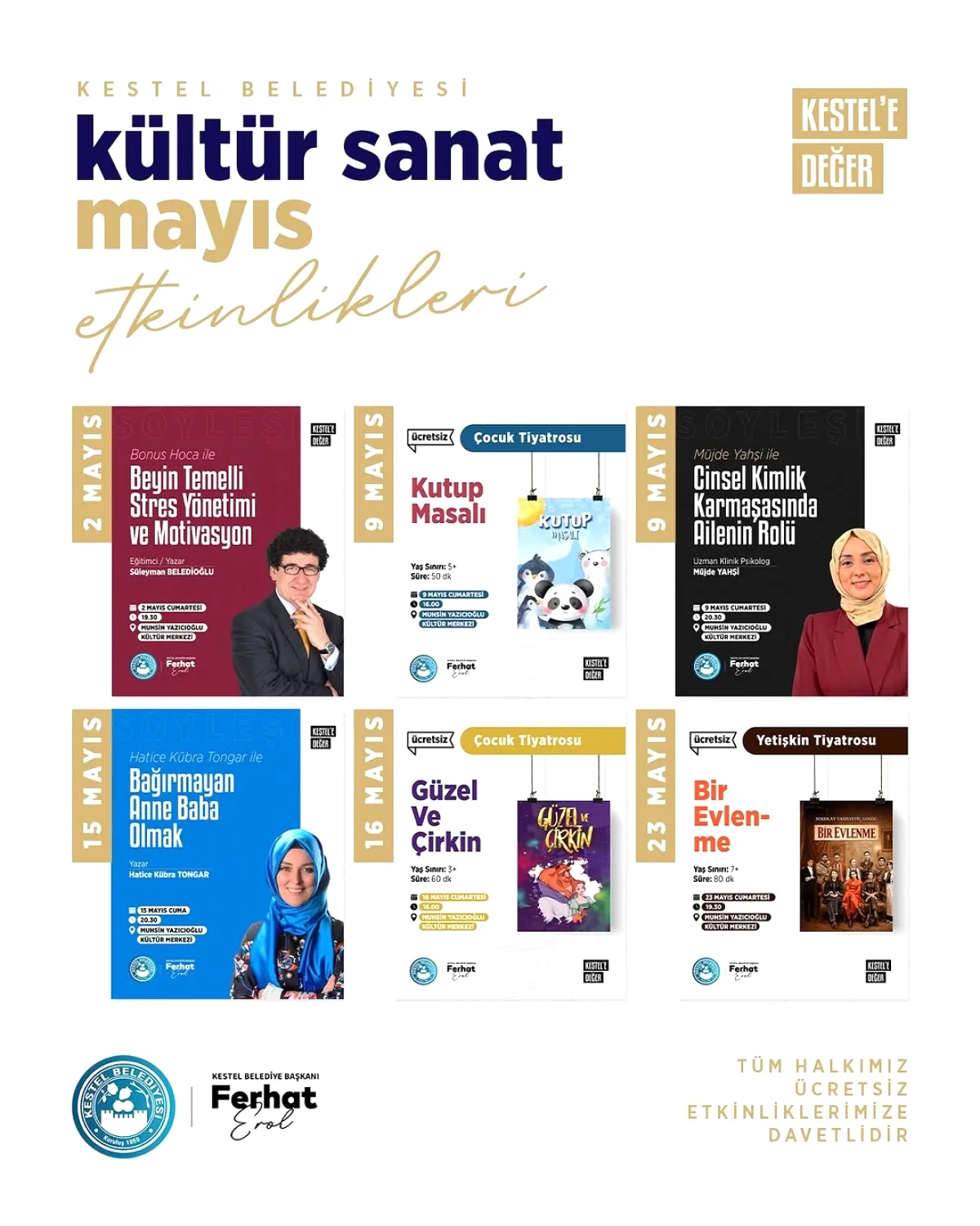 Kestel'de Mayıs 2026 Boyunca Ücretsiz Kültür Sanat Şöleni Kestel'de Mayıs 2026 Boyunca Ücretsiz Kültür Sanat Şöleni