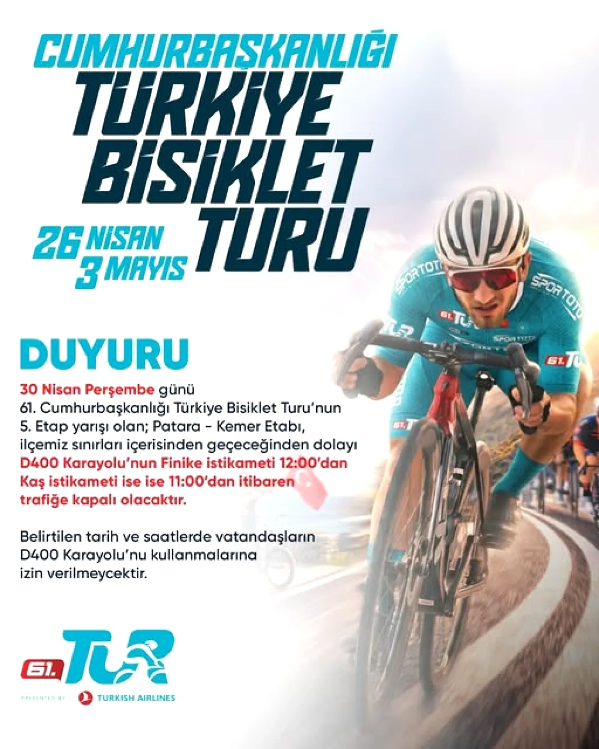 Demre'de Yarın D400 Karayolu Trafiğe Kapatılıyor Demre'de Yarın D400 Karayolu Trafiğe Kapatılıyor