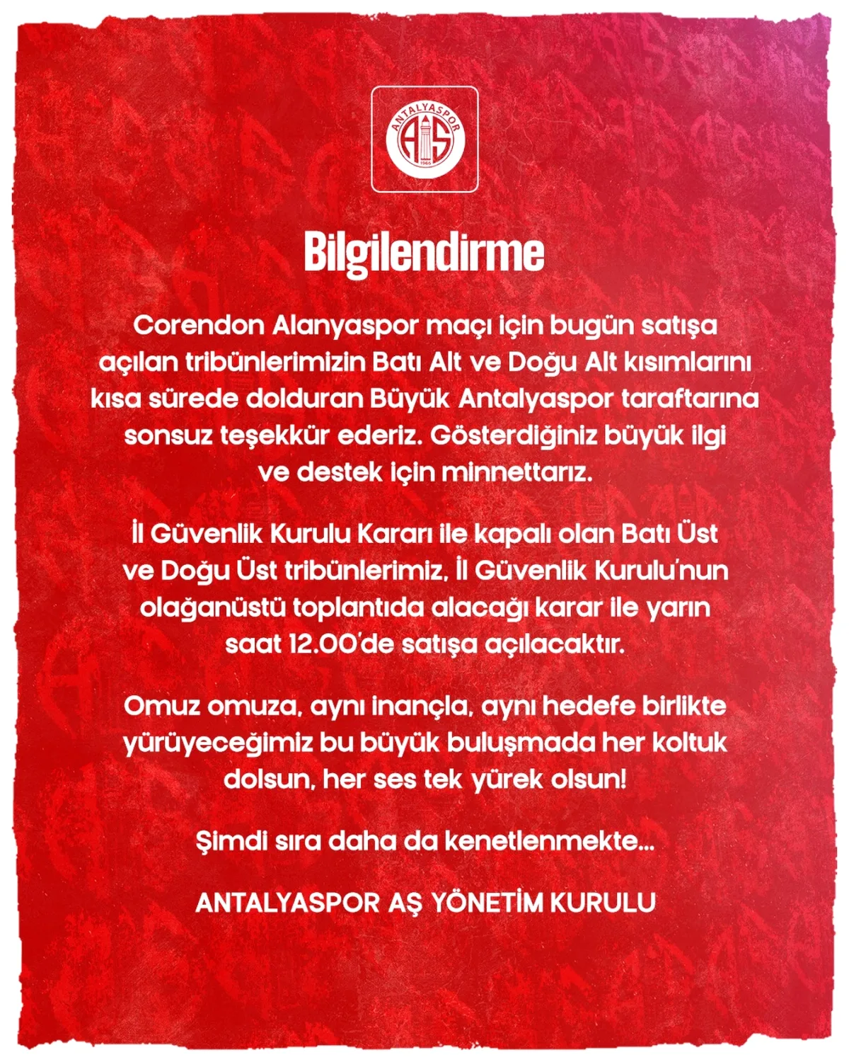 Antalyaspor'dan Tribün Müjdesi! Yarın 12:00'de Bilet Satışı Antalyaspor'dan Tribün Müjdesi! Yarın 12:00'de Bilet Satışı