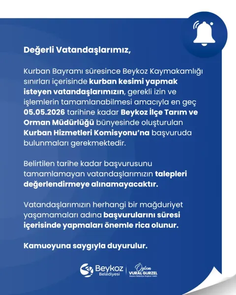 Beykoz'da Kurban Başvuruları Başladı: Son Tarihler ve Detaylar