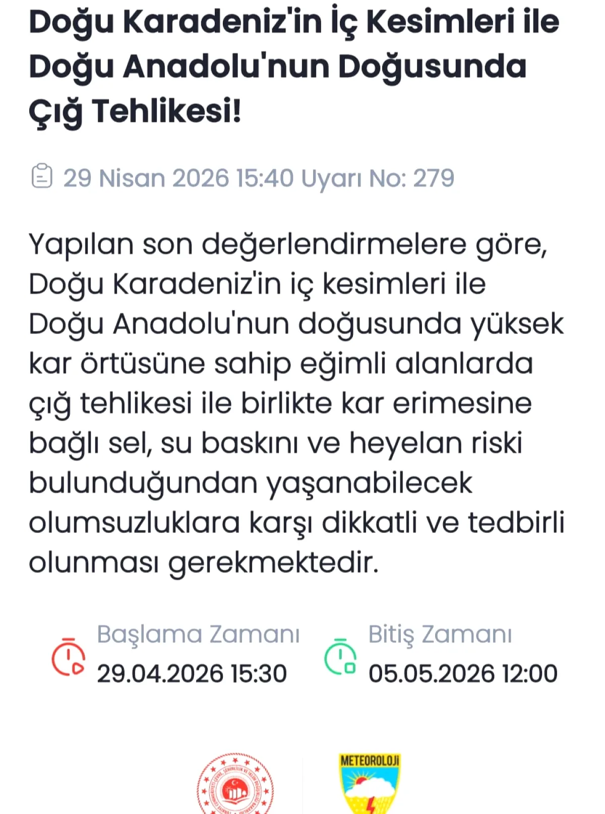 Doğu Karadeniz ve Doğu Anadolu'da Çığ Tehlikesi Uyarısı Doğu Karadeniz ve Doğu Anadolu'da Çığ Tehlikesi Uyarısı