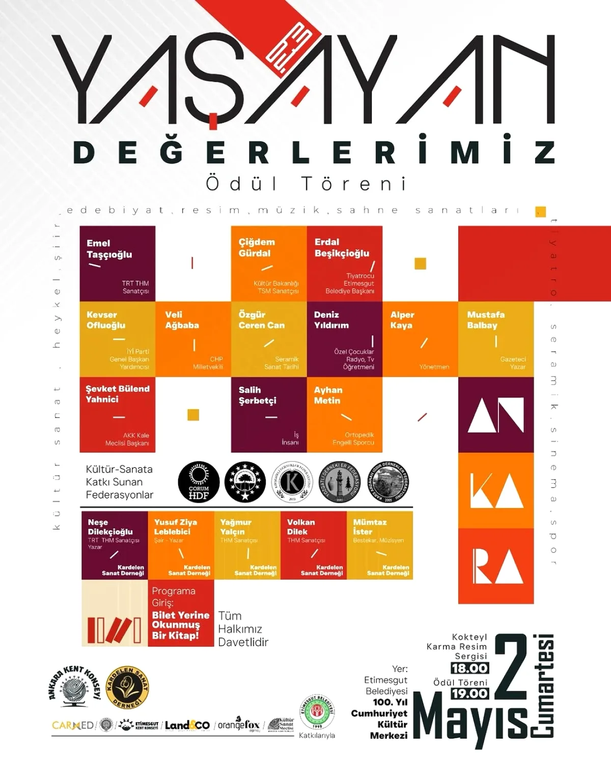 63. Yaşayan Değerlerimiz Ödül Töreni 2 Mayıs'ta Etimesgut'ta 63. Yaşayan Değerlerimiz Ödül Töreni 2 Mayıs'ta Etimesgut'ta