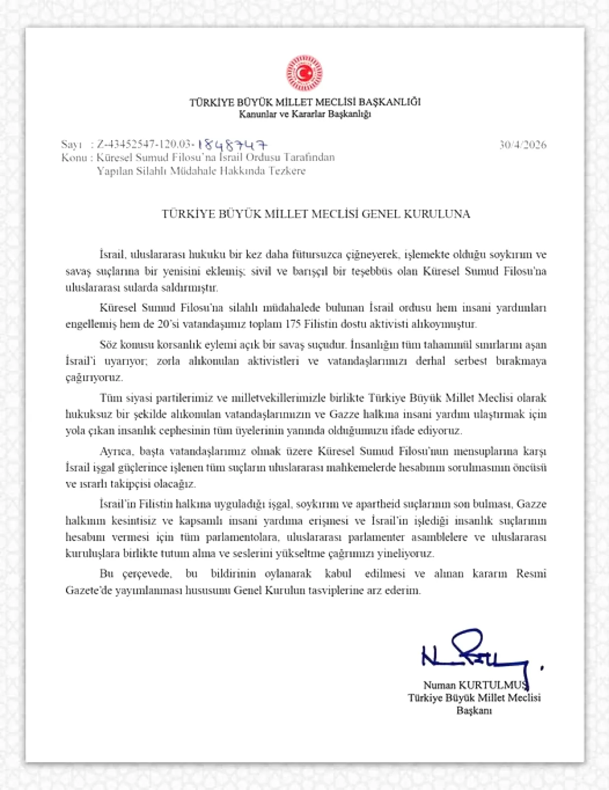 İsrail Sumud Filosu'na Saldırdı: TBMM'den Tepki Tezkeresi İsrail Sumud Filosu'na Saldırdı: TBMM'den Tepki Tezkeresi