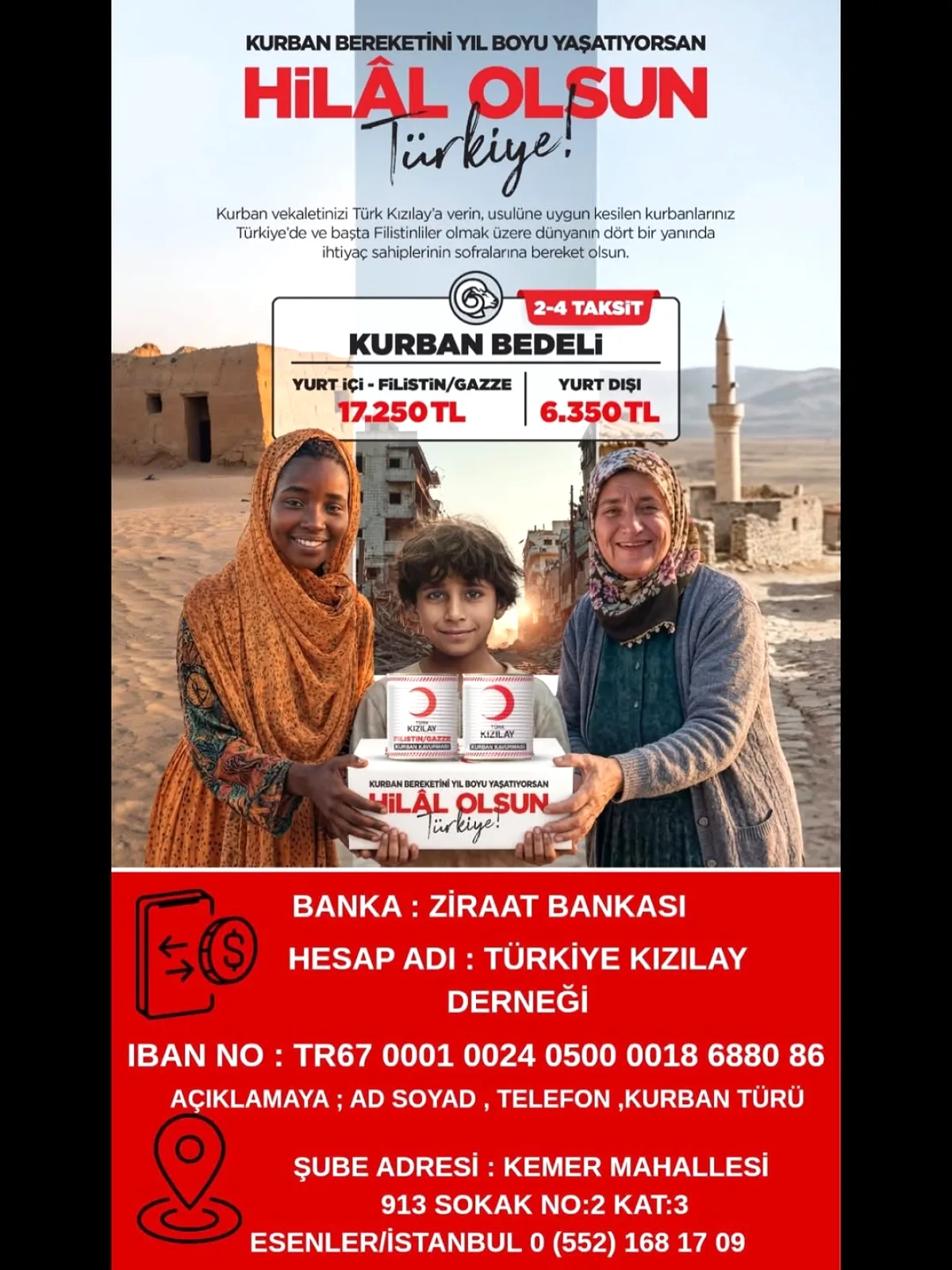 Kızılay Esenler'den Kurban Bağışı Çağrısı: Gazze İçin 17.250 TL, Umut İçin Bir Vekalet Kızılay Esenler'den Kurban Bağışı Çağrısı: Gazze İçin 17.250 TL, Umut İçin Bir Vekalet