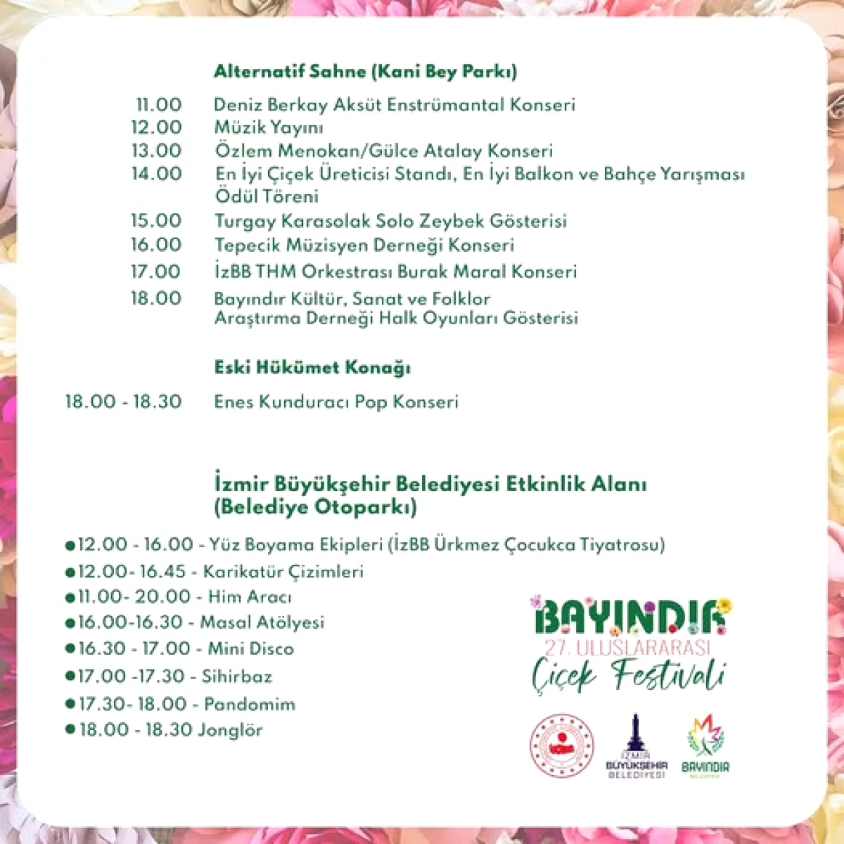 Bayındır Çiçek Festivali'nde Bugün: Ödül Töreni ve Aktiviteler Bayındır Çiçek Festivali'nde Bugün: Ödül Töreni ve Aktiviteler